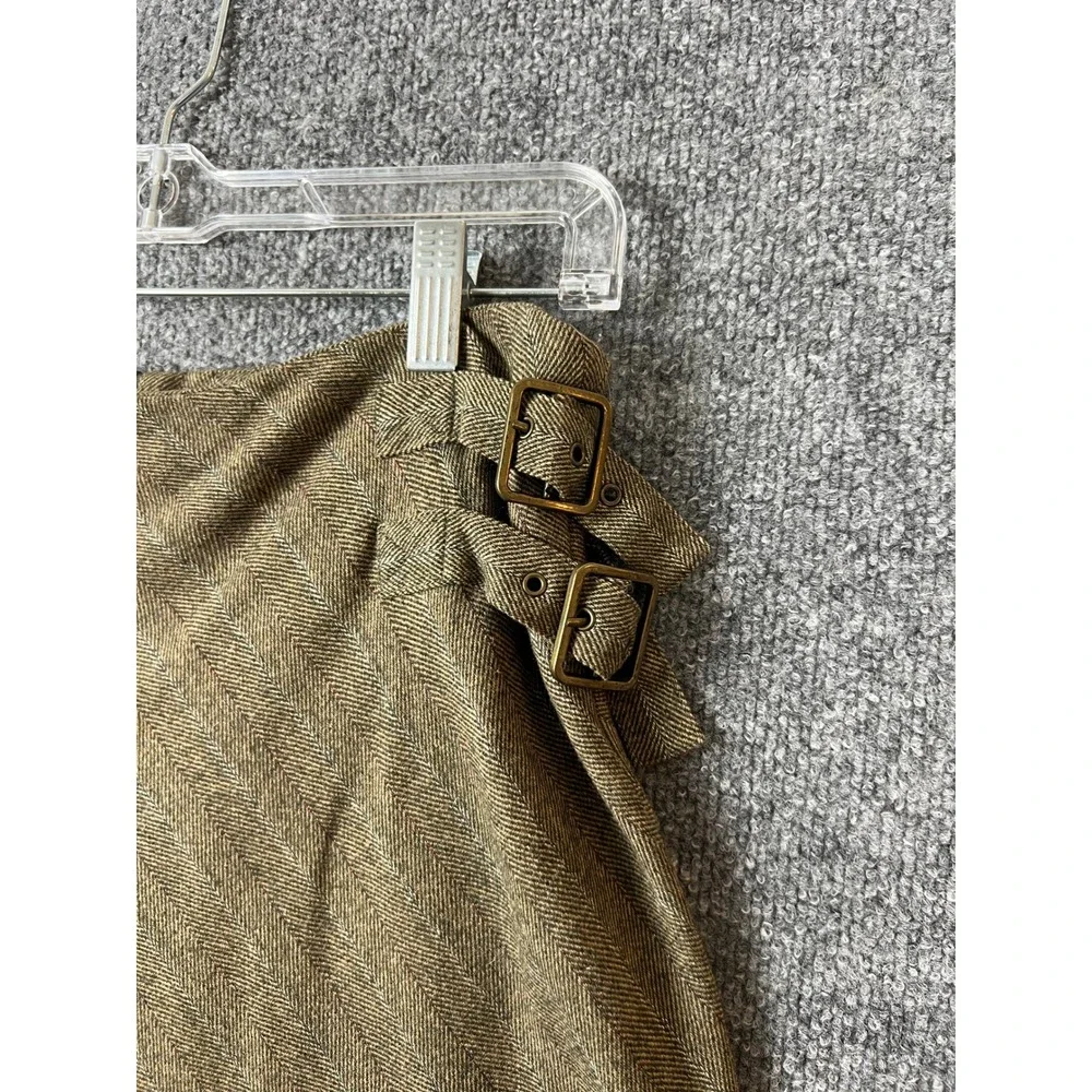 Les Copains Women Skirt L Green Herringbone Wool Blend A-Line Side Buckle Twee - Picture 3 of 8